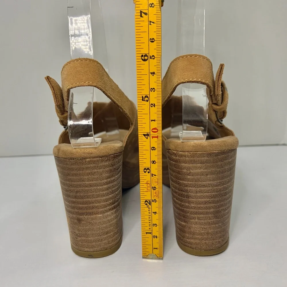 TOMS Ibiza Honey Suede Tan Platform Heel Sandals Size 6 1/2